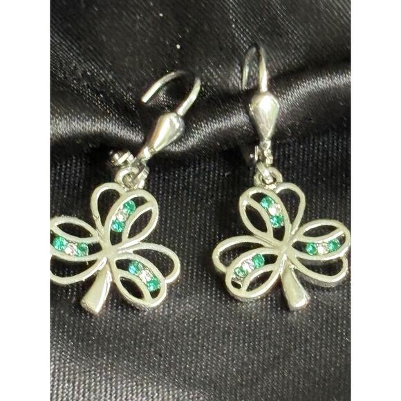 New Tara Solvar Clover Drop Dangle Earrings Silver Tone Openwork Made in Ireland - Picture 5 of 8